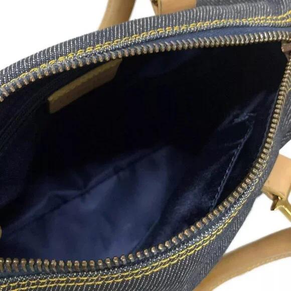 Authentic ChristianDior  Dark Navy Light Brown Denim Leather Handbag 611-100724 - Picture 12 of 14
